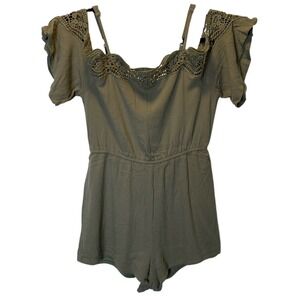 Flying Tomato Romper Size Small Crochet Detail Spaghetti Strap Olive Green